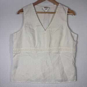 Talbots Tank Top Blouse Women's White Irish Linen Sleeveless Boxy Beachy sz 18